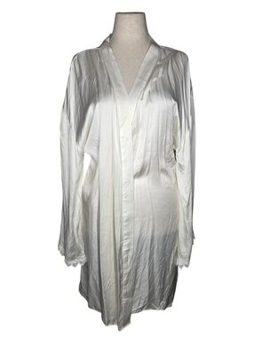 BHLDN Anthropologie Ivory Satin Lace Trim Robe Bridal L Large